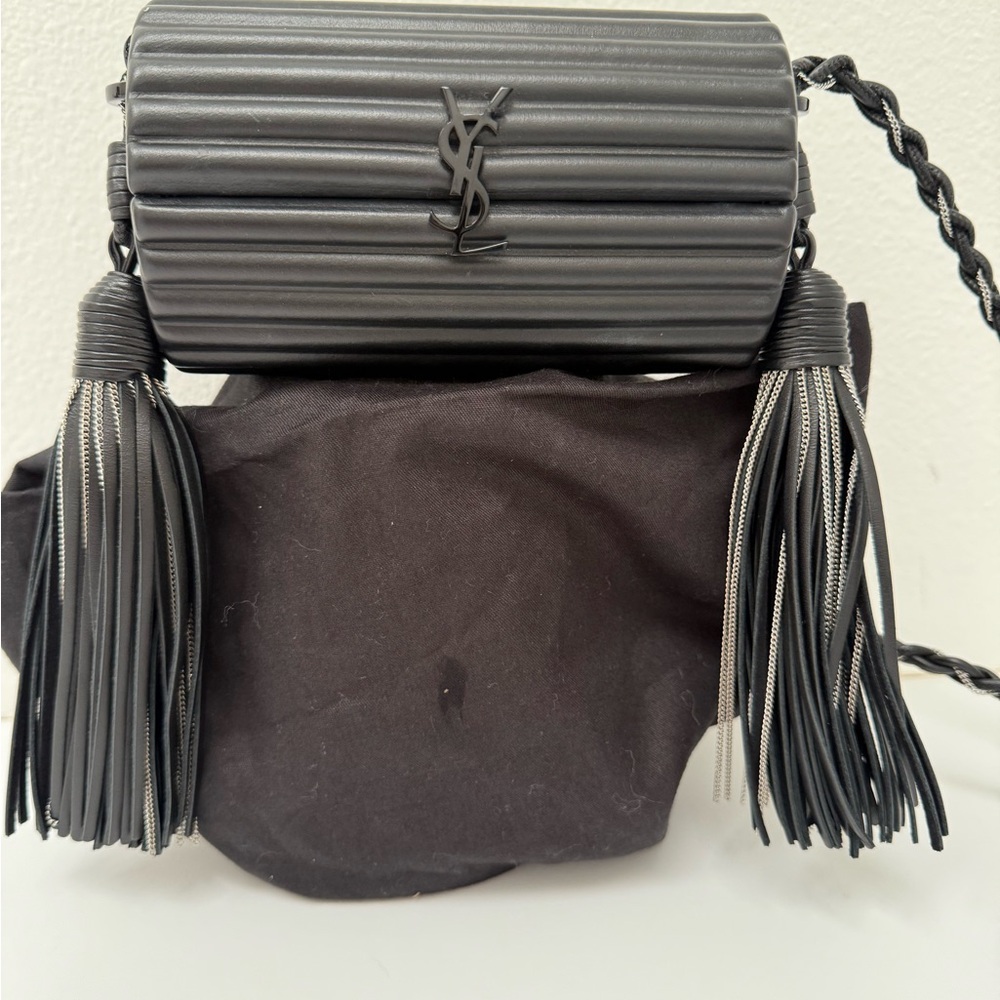 RARE SAINT LAURENT YSL Black Plexiglass Opyum Box Leather Silver Fringe Handbag - Picture 3 of 12